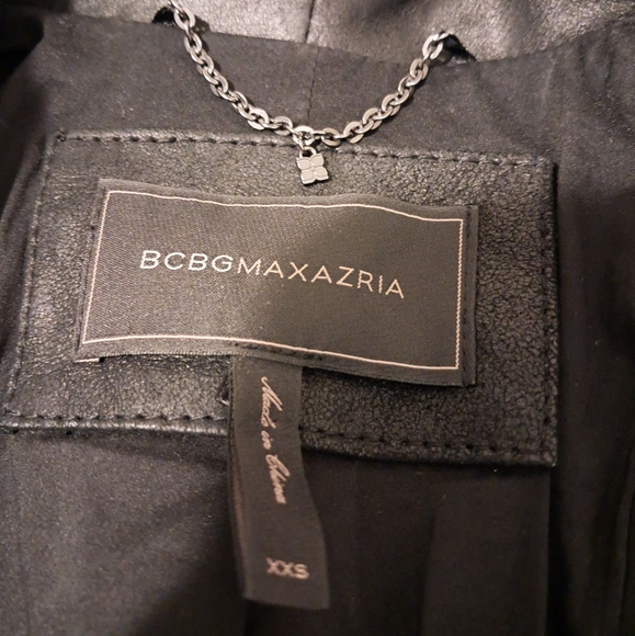 BCBGMAXAZRIA black genuine soft leather draped collar jacket front zip size XXS. - Picture 7 of 13